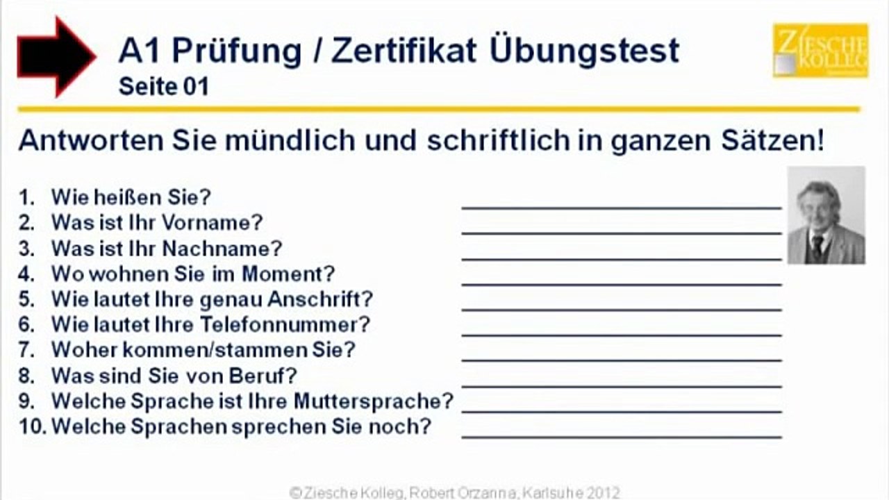 A1 Prüfung Zertifikat DaF Übungsaufgaben S.01