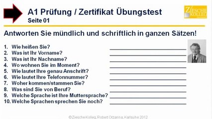 A1 Prüfung Zertifikat DaF Übungsaufgaben S.01