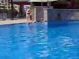 Little girl A (5 years) swims underwater in pool at Black Sea
