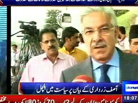 Dunya News- Zardari should refrain from anti-army statements: Khawaja Asif