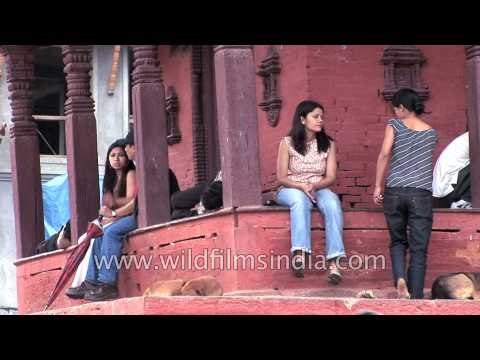 Nepalese gals hang out at Basantapur Durbar Square - Kathmandu