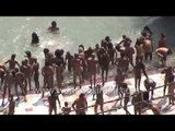 Naga sadhus taking sacred dip in river Ganges : Kumbh mela