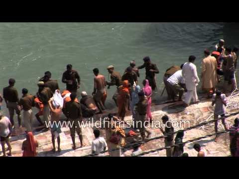 Hindu devotees purify themselves through holy bathing rituals