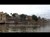 Rowing on the waters of holy river Ganges in Varanasi