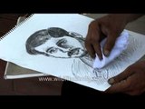 Pencil sketch artist outside Sukhna Lake, Chandigarh