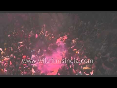 Holi celebration capture in slow motion at Banke Bihari temple