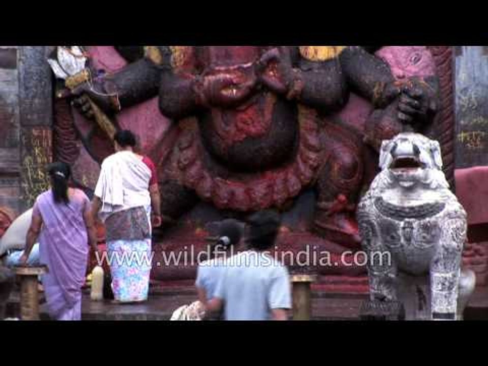 Nepali devotees perform rituals at Kala Bhairava temple - Basantapur Durbar Square