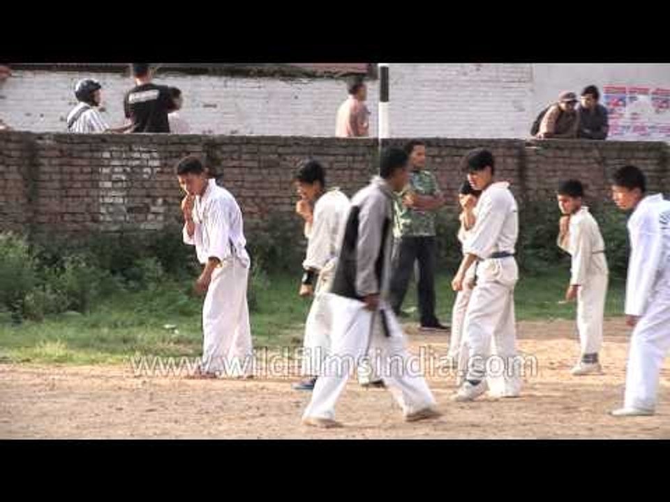 Young Nepali kids learning Taekwondo at a self-defense course in Nepal