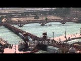 Indian Hindu pilgrims throng ghats of river Ganges : Kumbh Mela, Haridwar