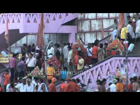 Kavarias carrying 'Ganga Jal' in small containers - Kavad Mela, Haridwar