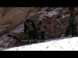 Naturalists filming in snowy mountains of Ladakh