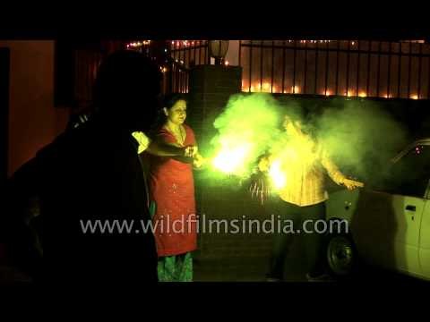 Children burst crackers on occasion of Diwali - India