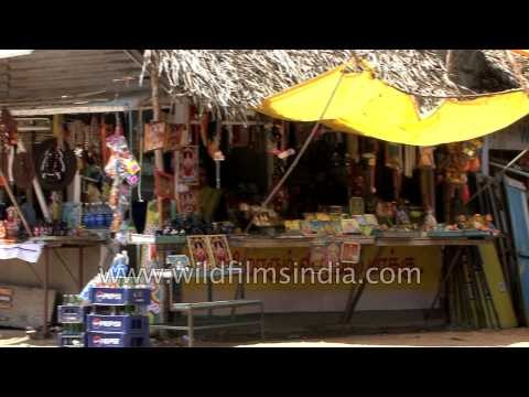 Shops selling religious articles in Kanchipuram, Tamil Nadu