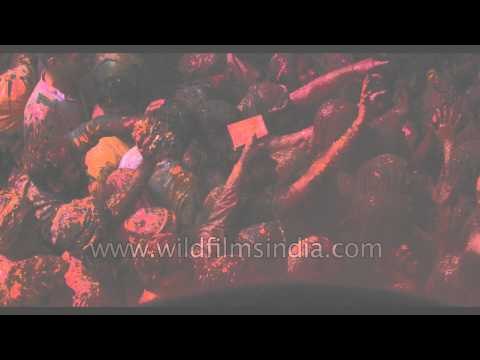 Holi celebration at Banke Bihari temple, India