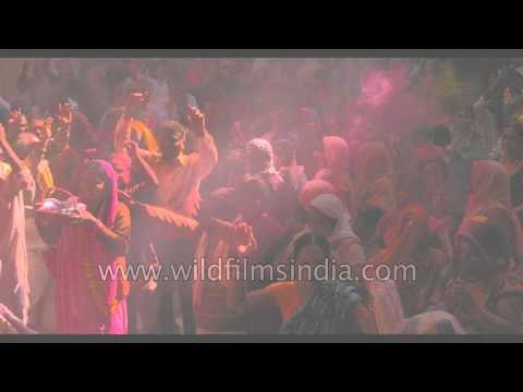 Colourful Holi celebration at Radha Rani Temple, Uttar Pradesh