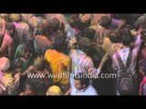 Hindus celebrate Holi at Banke Bihari Temple, Vrindavan