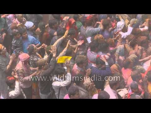 Vrindavan's Banke Bihari Temple smeared with colours as people celebrate Holi