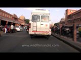 Driving through Jaipur's Sanganeri Gate on the way to Delhi