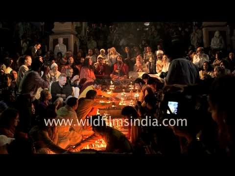 Rishikumars lighting lamps for Ganga Aarti - Parmarth Niketan, Rishikesh