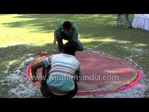 Indian men draw 'rangoli' - Parmarth Niketan Ashram, Rishikesh