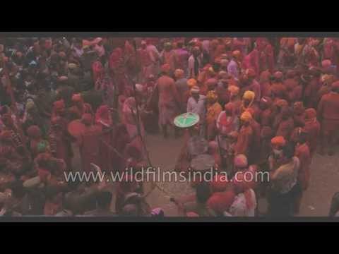 Celebration of lathmaar holi in Barsana village - India