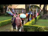 Foreigners walk to their classes on a rainy day - Parmarth Ashram