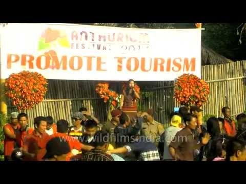 Crowd performing Chhiehlam dance at the Anthurium festival - Mizoram