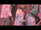 Slow motion - Holi celebrated at Banke Bihari Temple - Vrindavan