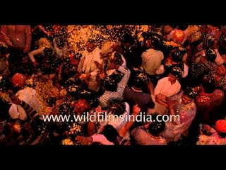 Slow motion -  Flower Holi at Keshi Ghat, Vrindavan