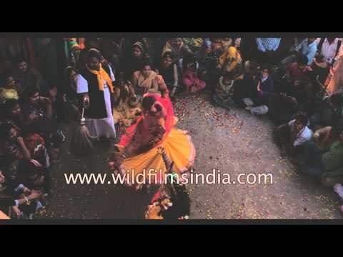 People watch Raaslila at Keshi Ghat in Vrindavan