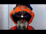 Nihang warrior with elaborate headgear in Punjab