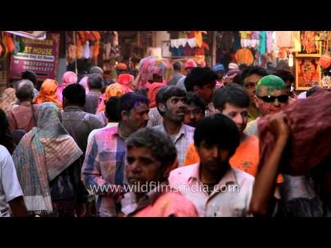 Over crowded streets of Vrindavan during Holi