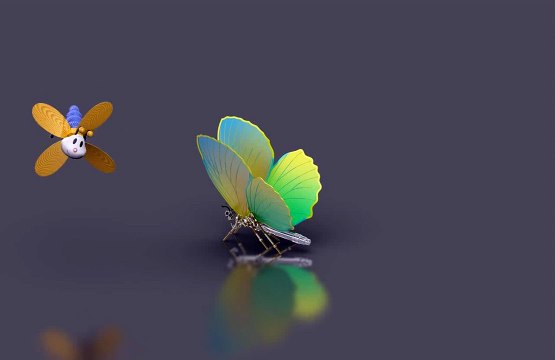 Creo Animation: Two 3D butterflies - Created and rendered with Creo Parametric 1.0