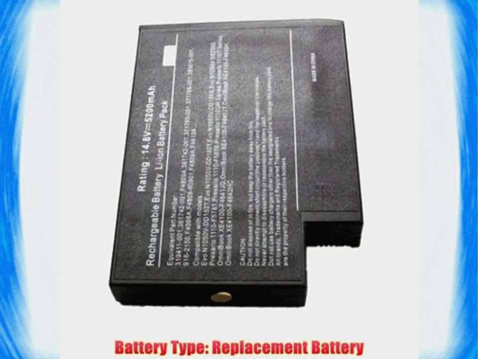 Replacement Laptop Battery for HP COMPAQ PRESARIO 2100 2500 F4809A F4812A(8cell 14.8V 5200mAh)