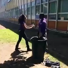 Girl Gets Hit With The Trash Can