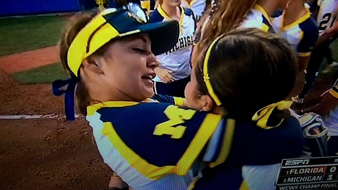 Michigan Softball girls kissing (maybe??)
