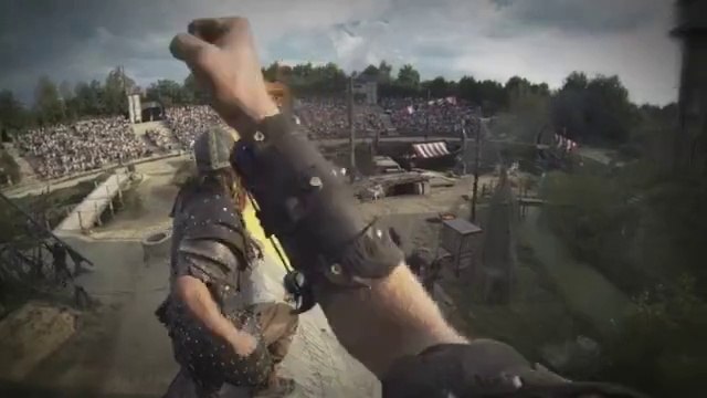 Men play vikings attack at impressive historic Puy du Fou Show! Parkour