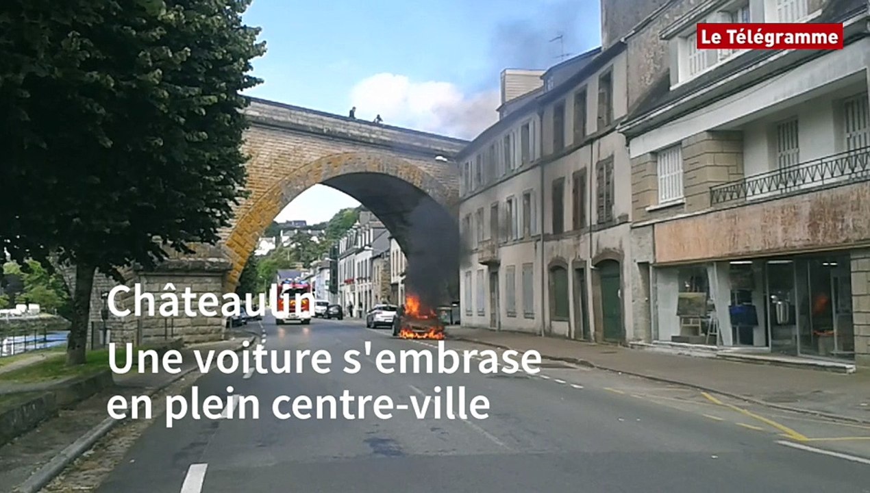 Châteaulin. Une voiture s'embrase  en plein centre-ville