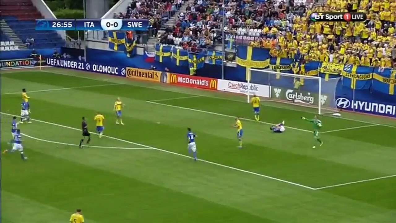 1-0 Berardi Penalty Goal and Milosevic Red Card | Italy vs Sweden 18.06.2015 Euro U21 Championship