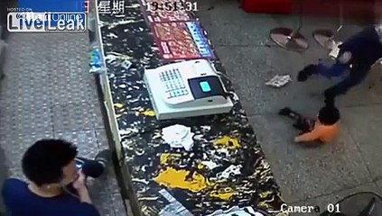 Vile Chinese Mother Slaps and Kicks her for dropping food