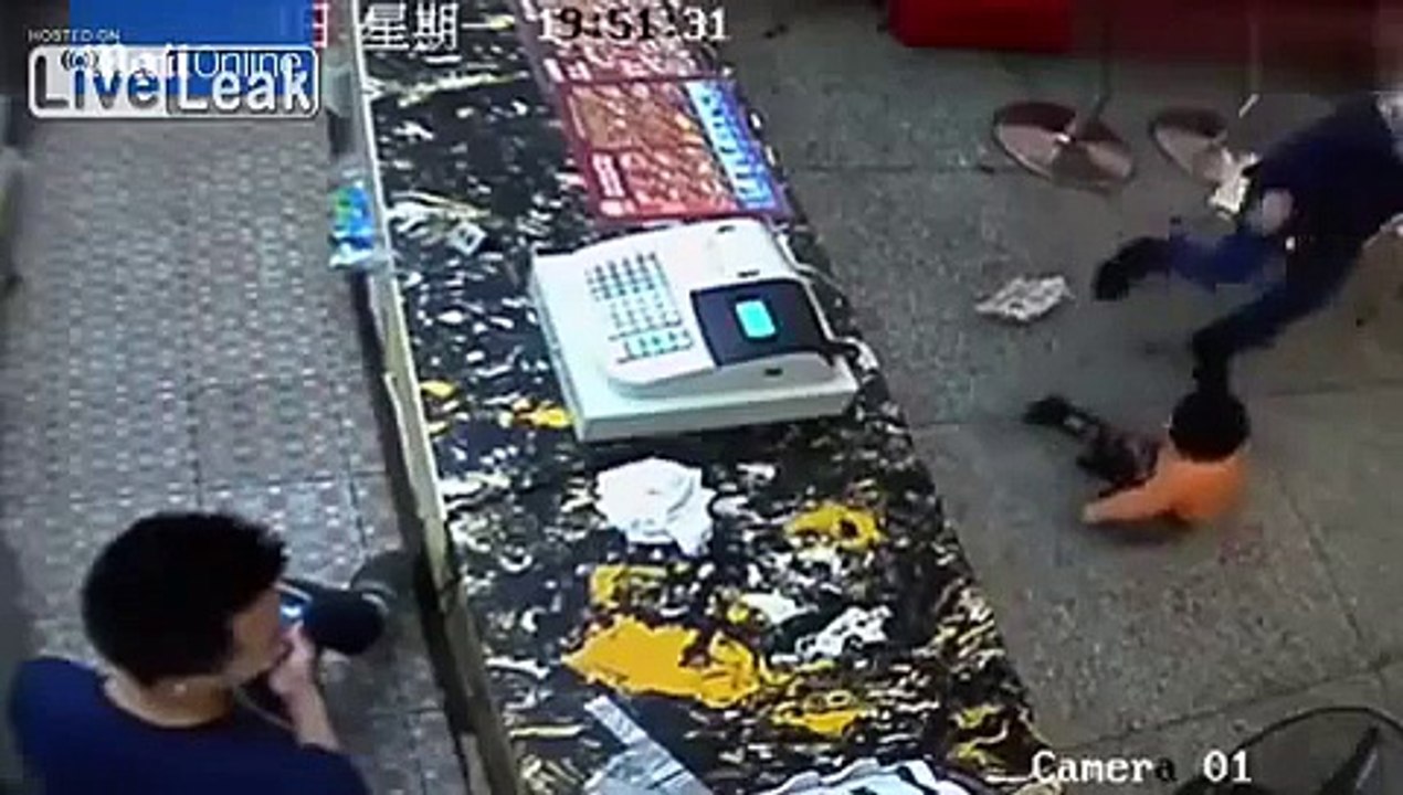 Vile Chinese Mother Slaps and Kicks her for dropping food