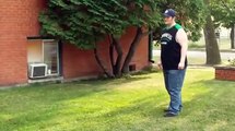 Fat guy attempts to kick football and... Pops the ball!