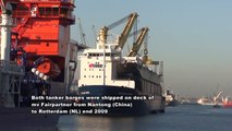 Jumbo Shipping: Discharge of 2 Tanker barges in the Port of Rotterdam