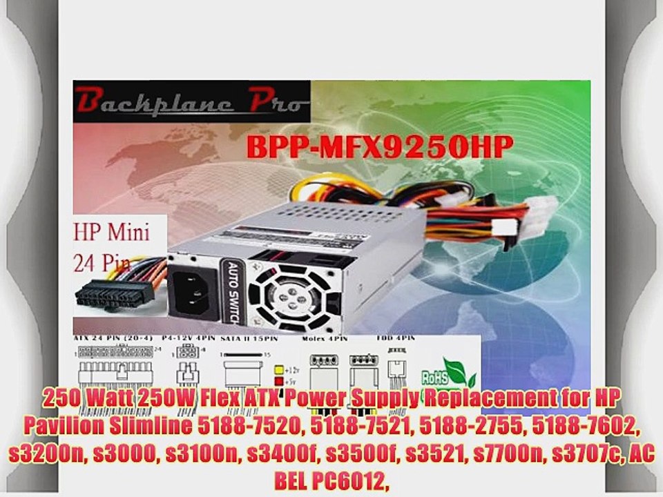 250 Watt 250W Flex ATX Power Supply Replacement for HP Pavilion Slimline 5188-7520 5188-7521