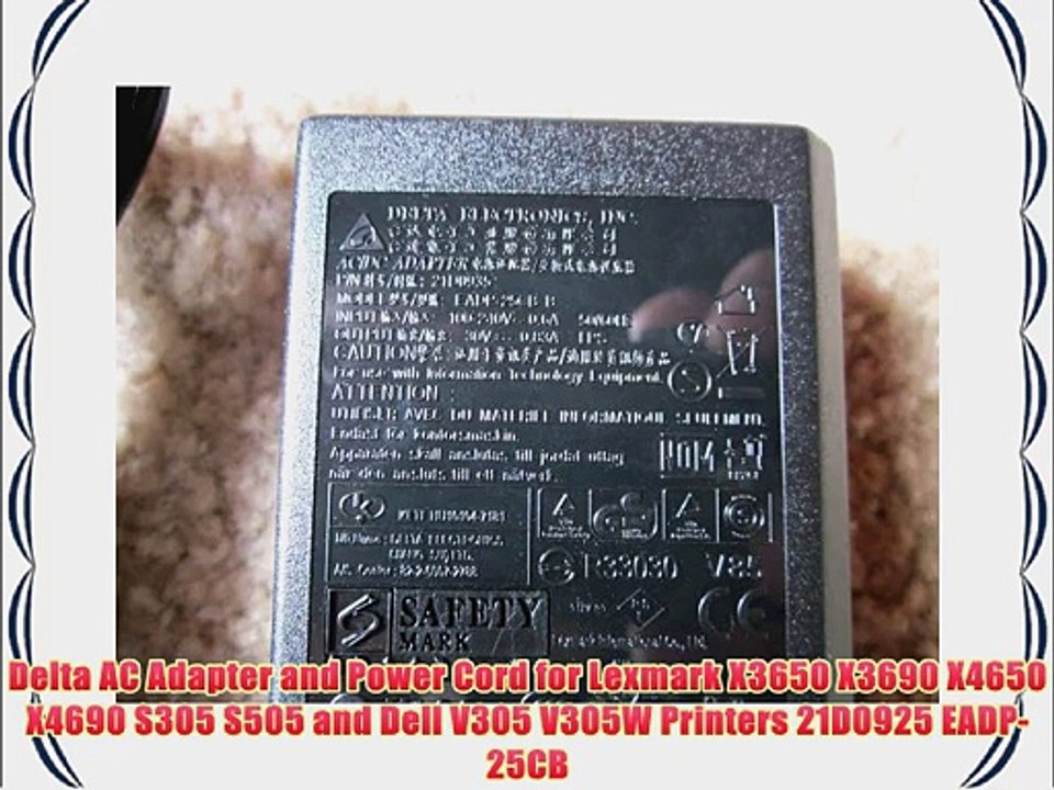 Delta AC Adapter and Power Cord for Lexmark X3650 X3690 X4650 X4690 S305 S505 and Dell V305
