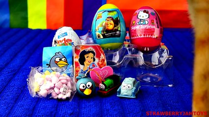 7 Surprise Eggs + Surprise CAT! Kinder Surprise Angry Birds Toy Story Hello Kitty Cars 2 Princess