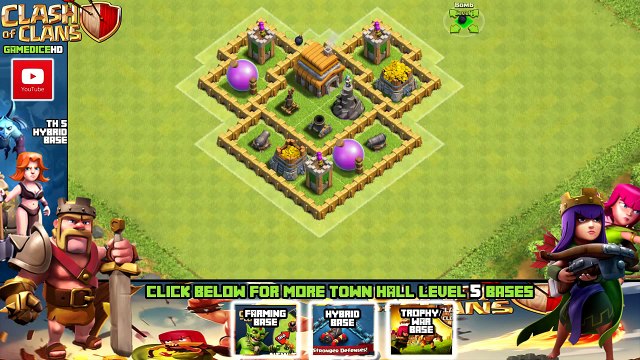 Clash of Clans Town Hall 5 Defense (CoC TH5) BEST Hybrid Base Layout Defense Strategy