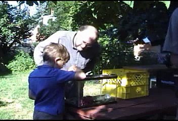 Spencer gets his hand covered with Monarch Butterflies