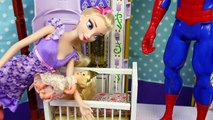 Frozen Kids Spiderman Babysitter ❤ Spidey Babysits Disney Princess Elsa's NEW Baby DisneyCarToys