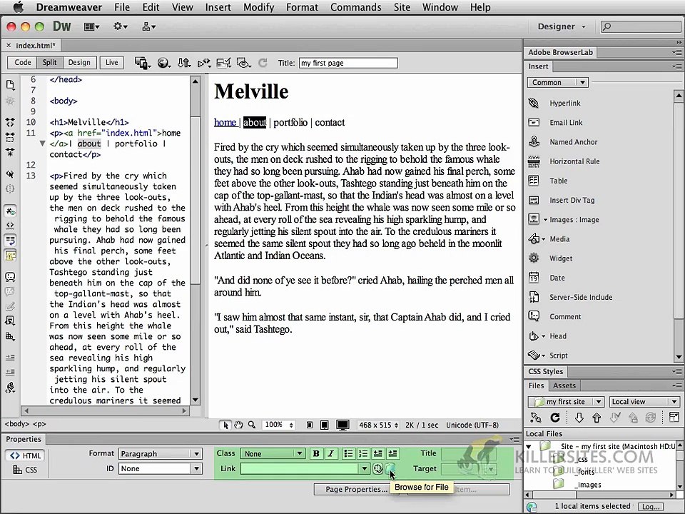 Dreamweaver CS6 Lesson 3 Step 4 Adding Links